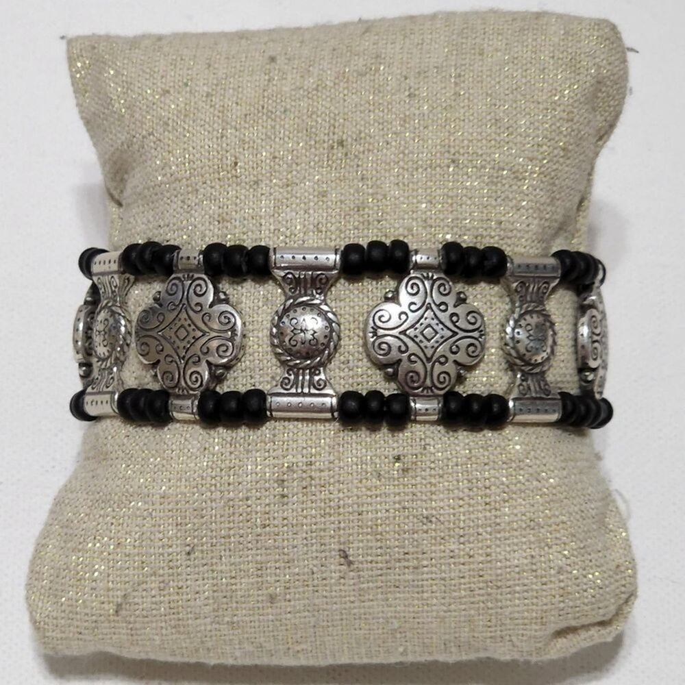 Brighton silver and‎ black scrolled western wide bracelet